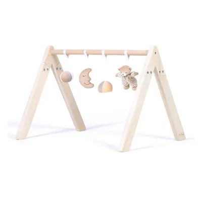 (With Sensory Toys: Moon & Star Theme) Wooden Baby Play Gym With Secure Stand Frame and Hanging 