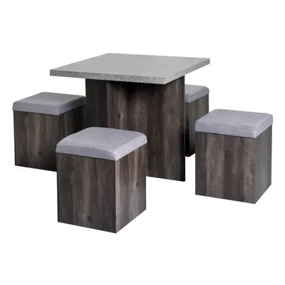 Homcom Modern Table & Ottoman Seats | Space-Saving Dining Set