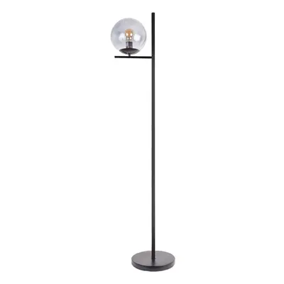 Industrial Style Matt Black Metal Standing Floor Lamp with a Smoked Glass Globe Shade