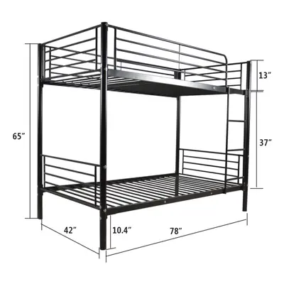 3FT Metal Bunk Bed Single Loft Bed Frame W/ Safety Ladder & Guardrail