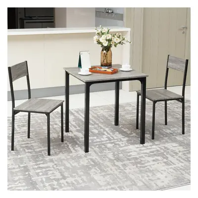 (Grey (table+2 chairs)) 4pcs Dining Table and Chairs Set Wooden Bench Seat