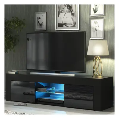 TV Unit 130cm LED Creative Furniture - Black Gloss Doors