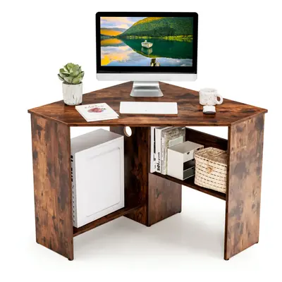 90Â° Corner Desk Computer Desk Triangular Office Workstation w/ Shelves