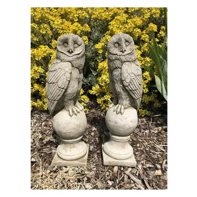 Pair of Barn Owl Finials Statues | Reconstituted Stone Garden Ornament