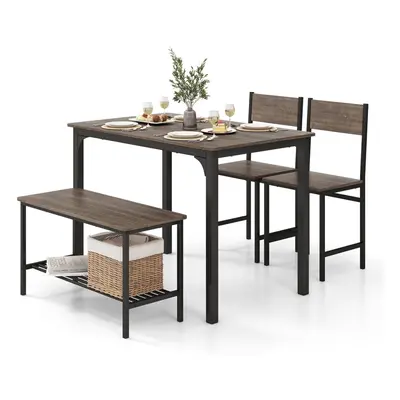 4pcs Industrial Dining Table & Chair Set w/ Shelf Chairs & Bench