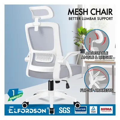 ELFORDSON Mesh Office Chair Executive Seat Tilt White & Light Grey