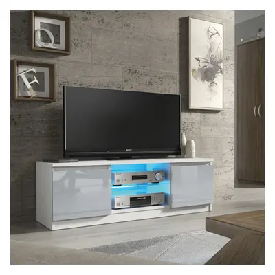 TV Unit 120cm LED Creative Furniture - White & Grey Gloss Doors