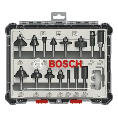 Bosch Professional 15-Piece Milling Cutter Set for Wood for Router with 1/4 Inch Shank, Colour, 