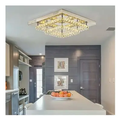 (40cm Level-Square, Adjustable) Modern LED Ceiling Light Crystal Flush Chandelier