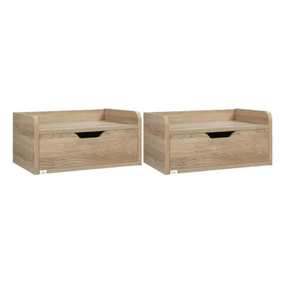 HOMCOM Floating Nightstand Set of 2, Nightstand with Drawer, Natural