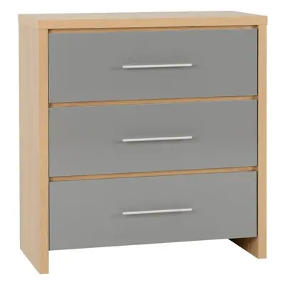 Seville Drawer Chest Grey High Gloss/Light Oak Effect Veneer