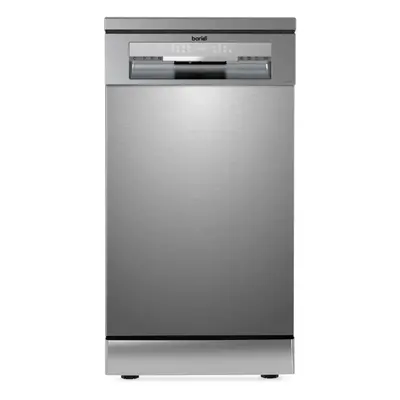 Baridi 45cm Slimline Freestanding Dishwasher, Place Settings, Programs, LED Display, Silver - DH