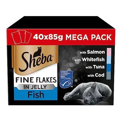 Sheba Fine Flakes in Jelly ? Fish Collection ? Wet Cat Food Pouches for Adult Cats ? (40 x g)