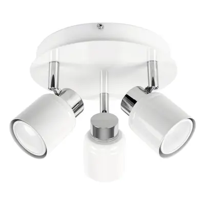 Modern Chrome & White Adjustable Way Round Plate Ceiling Spotlight - IP44 Rated - Complete with 