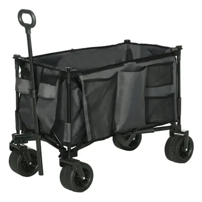 Outsunny Folding Wagon Garten Cart Collapsible Camping Trolley on Wheels, Grey