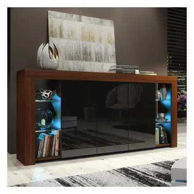 Sideboard 164cm LED Creative Furniture - Walnut & Black Gloss Doors