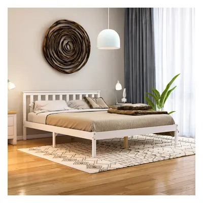 (King Size, White) Milan Wood Bed Frame Low Foot Solid Pine Slatted