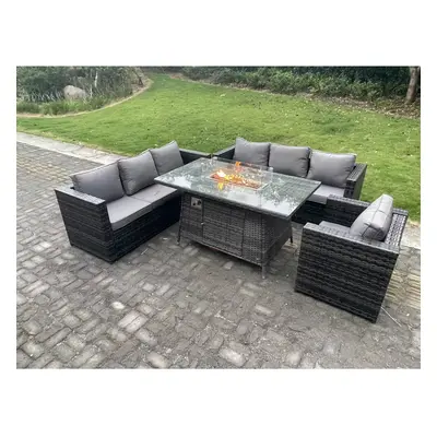 Fimous Outdoor Rattan Garden Furniture Sofa Set Gas Fire Pit Dining Table Gas Heater Burner Armc