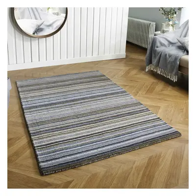 (GREY, x cm) Modern Multi Coloured 100% Wool Rugs Stripe Line Design Small Extra Large Hall Runn