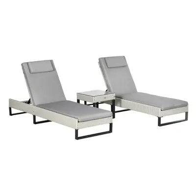 Outsunny Rattan Sun Lounger Set w/ Cushions, 5-Level Chaise Lounge Chairs, Grey