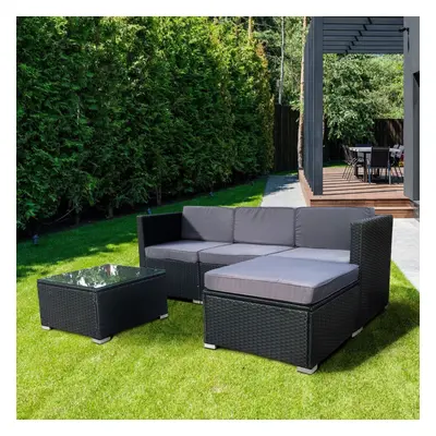 (Black) 5pc MCC Rattan Outdoor Garden Furniture Set