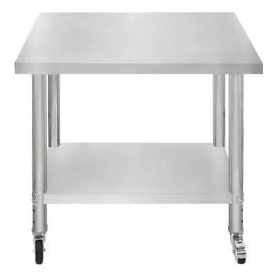 Catering Work Bench Table Stainless Steel Food Prep Kitchen Mobile 90cm x 76cm