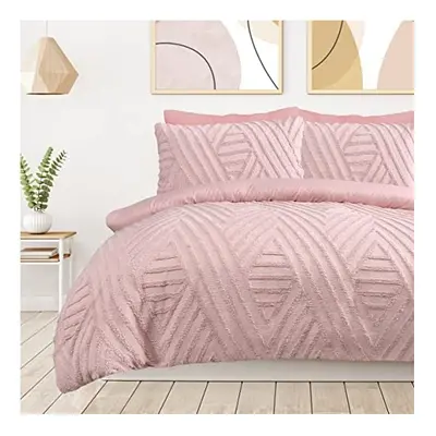 Sleepdown Geometric Textured Tufted Diamond Blush Pink Duvet Cover Quilt Pillow Cases Bedding Se