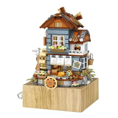 Mini City Windmill House Music Box Building Blocks Friends Classical Farmland Architecture Figur