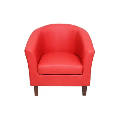 (Red) Faux Leather Tub Chair In Black Brown Cream or Red