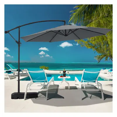 (Dark Grey, 60L Water Tank) 3M Large Banana Cantilever Patio Garden Parasol Outdoor Umbrella