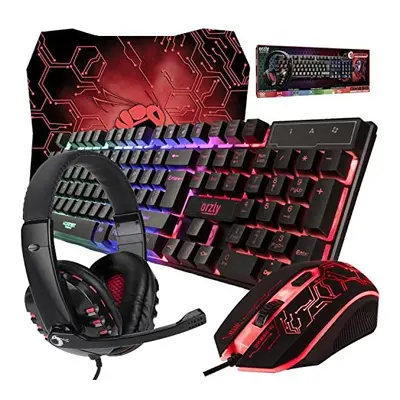 Gaming Keyboard and Mouse and Mouse pad and Gaming Headset, Wired LED RGB Backlight Bundle for P