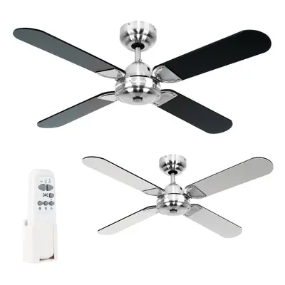 42" Brushed Chrome Propeller Ceiling Fan with Black Blades & Remote