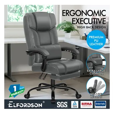 (Boss - Grey) ELFORDSON Office Chair Executive Computer Gaming Recline