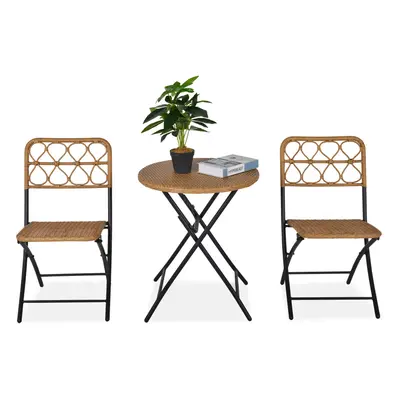 Outsunny PCS Folding Rattan Wicker Bistro Set, Coffee Table Set, Natural