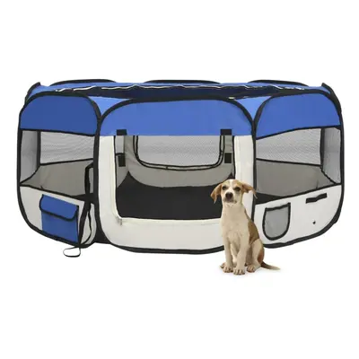 vidaXL Foldable Dog Playpen with Carrying Bag Blue 145x145x61 cm Pet Run Cage