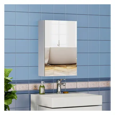 (Single Door x x cm) Bathroom Wall-Mounted Mirror Cabinet White Adjustable Height Shelves Storag