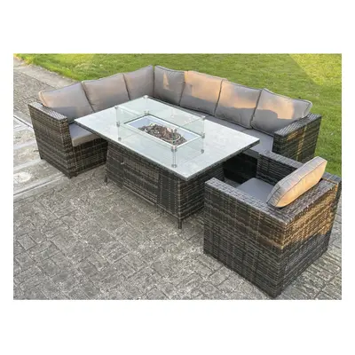 Fimous Outdoor Rattan Garden Left Corner Furniture Gas Fire Pit Table Sets Seater