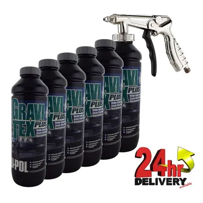 U-Pol GRAVITEX Stone Chip Overpaintable Protection Grey Ltr x + Air Gun Upol