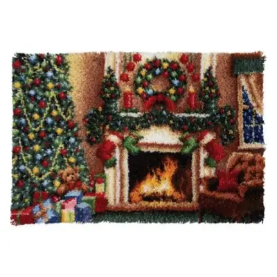 (67x48cm, Printed Canvas) Christmas Fireplace | Rug Making Latch Hooking