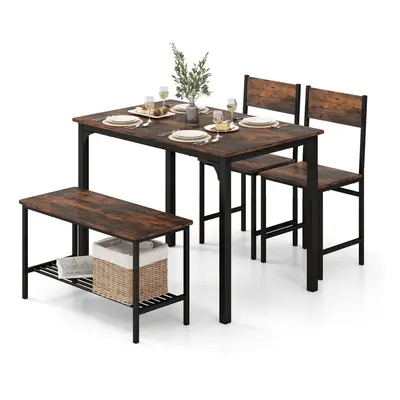 Dining Table & Chair Set 4-Pieces With Chairs Bench & Storage Rack