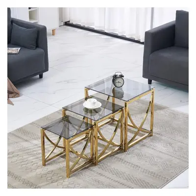 (Gold Glass) Nest of Coffee Table Tempered glass Living Room