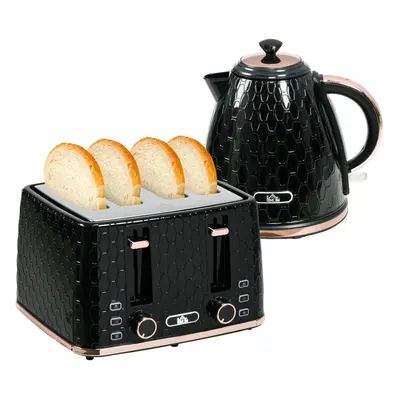 HOMCOM 1.7L Kettle and Toaster Set with Defrost Reheat and Crumb Tray Black