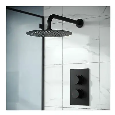 Overhead Rainfall Shower Concealed Thermostatic Mixer Set Matte Black | Porto