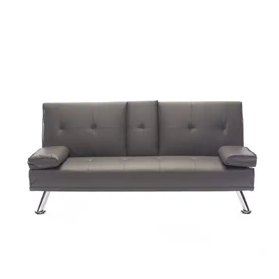 (Grey) Cinema Faux Leather Sofa Bed with Cup Holders