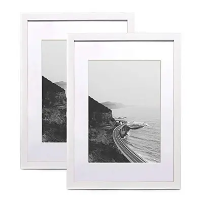 SILD A2 Poster Frame - Solid Wood Frames White Picture Frame A2 with Mount for A3 Frame Set of