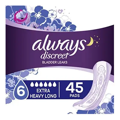 Always Discreet Incontinence & Postpartum Incontinence Pads for Women, Overnight Absorbency, Ext