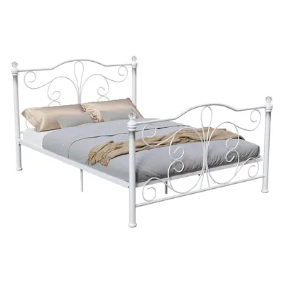 (Double, White) Chicago Metal Bed Frame Crystal Finials Slatted