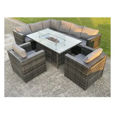 Fimous Outdoor Rattan Garden Set Corner Furniture Gas Fire Pit Table Sets Seater