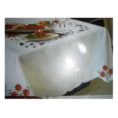 05HZ4080-6090 x in. Embroidered Christmas Poinsettia Jacquard Cutwork Table Cloth