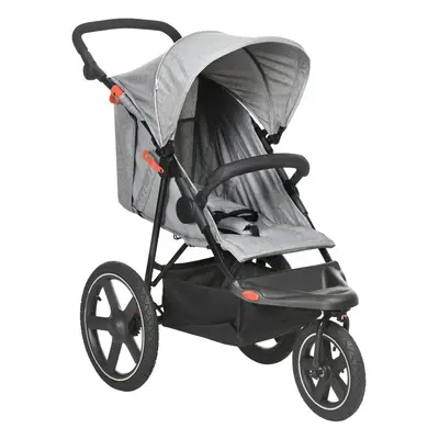 HOMCOM Foldable Three-Wheeler Baby Stroller w/ Sun Canopy, Storage - Grey